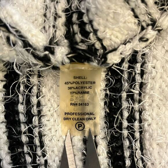 Calvin Klein Textured Open Front Sweater Cardigan Black White Stripe Pockets M‎ - Picture 5 of 7